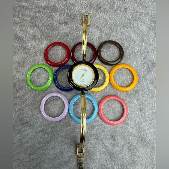 Gucci 1100 L Gold Quartz Watch Interchangeable Bezels Vintage - Picture 1 of 15